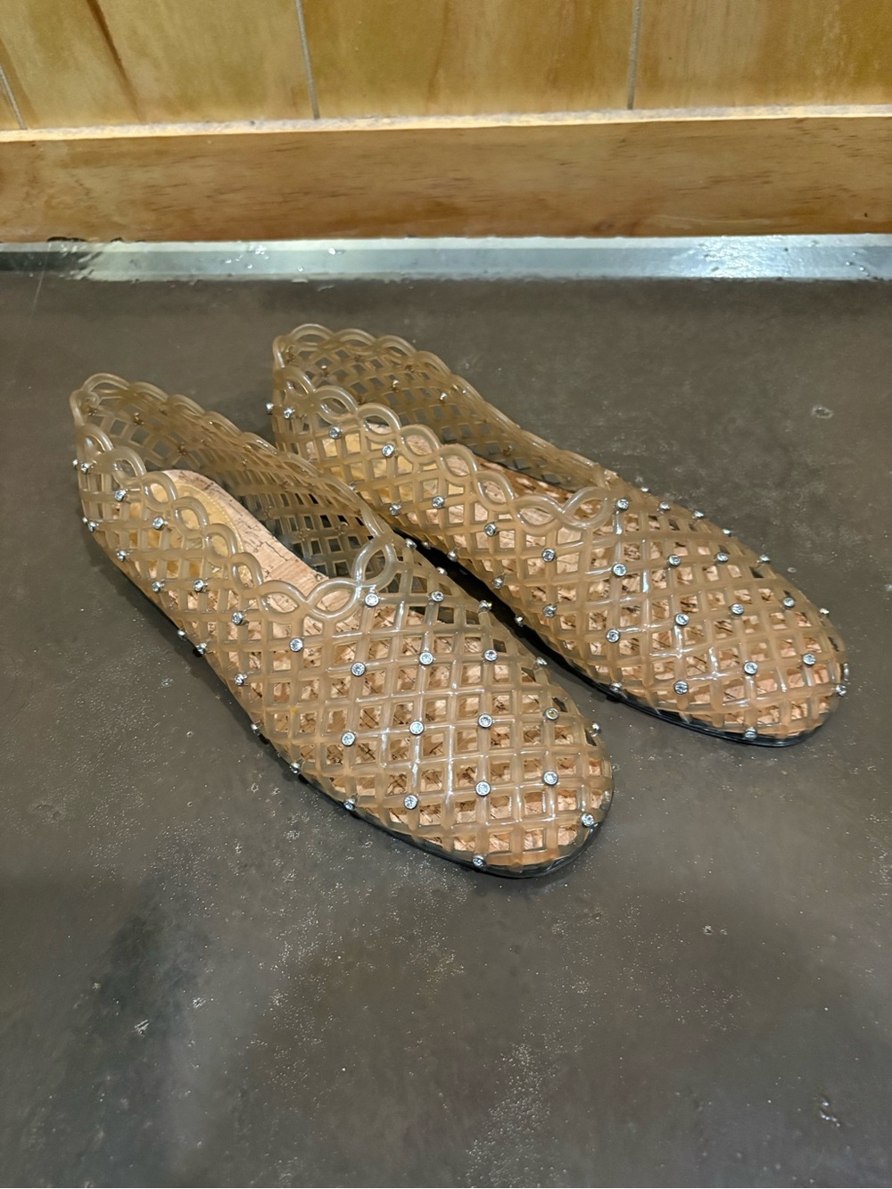 Steve Madden Tan Woven Jelly Flats with Rhinestones